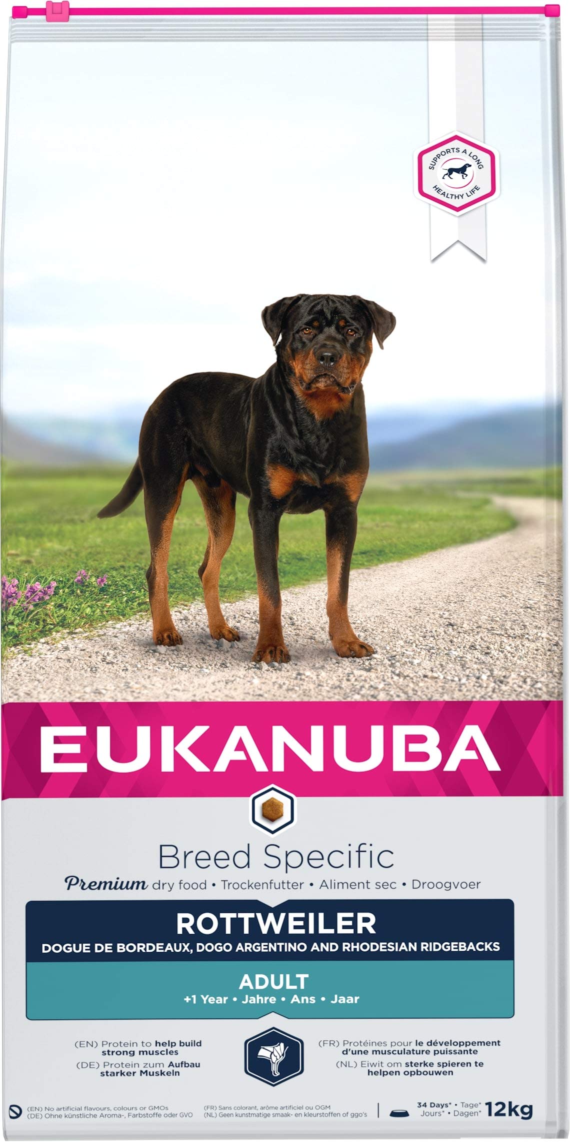EUKANUBA Breed Specific Alimento seco para perros rottweiler adultos, alimento para perros óptimamente adaptado a la raza 12 kg