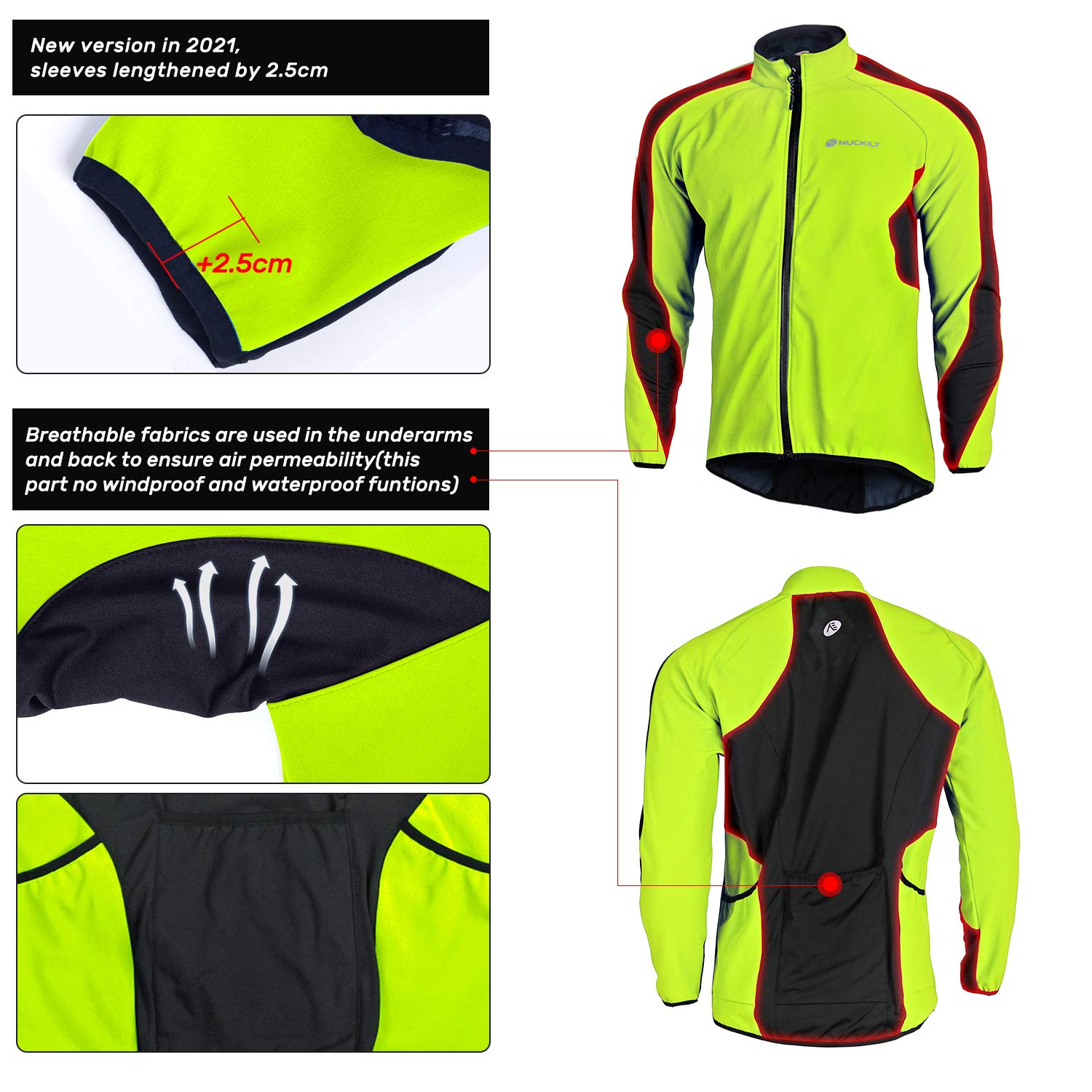 NUCKILY Herren Radsport Jacken Langarm Radsportanzüge Radtrikot Radfahren Kleidung Langärmeliges Fahrradtrikot mit Thermofleecefutterfür Herbst/Winter Mit 3 Taschen