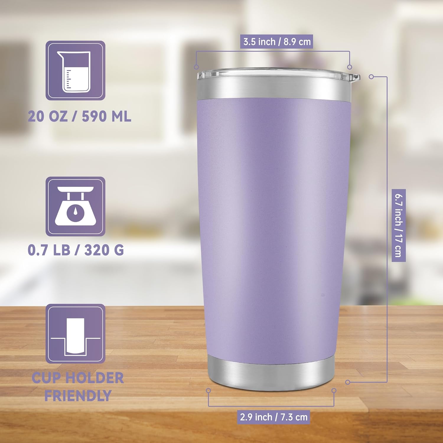 20 oz Tumbler Stainless Steel Tumblers with Lid Double Wall Vacuum Insulated Coffee Mug 20oz Powder Coated Cup for Hot and Cold Drinks, Purple, 1 pack - Image 5