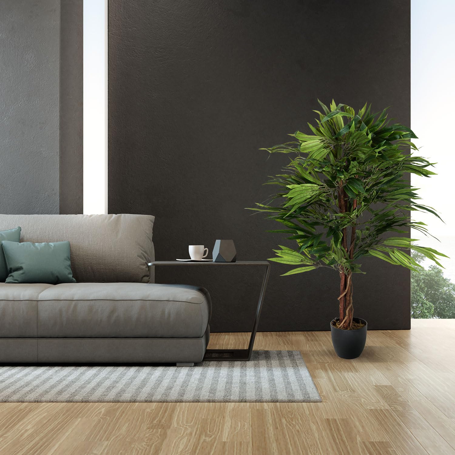 hjh OFFICE Plante Artificielle Mango Hauteur 130 cm Vert 588 Feuilles Grande Plante d'intérieur manguier Plante en Pot Arbre Artificiel, 871001