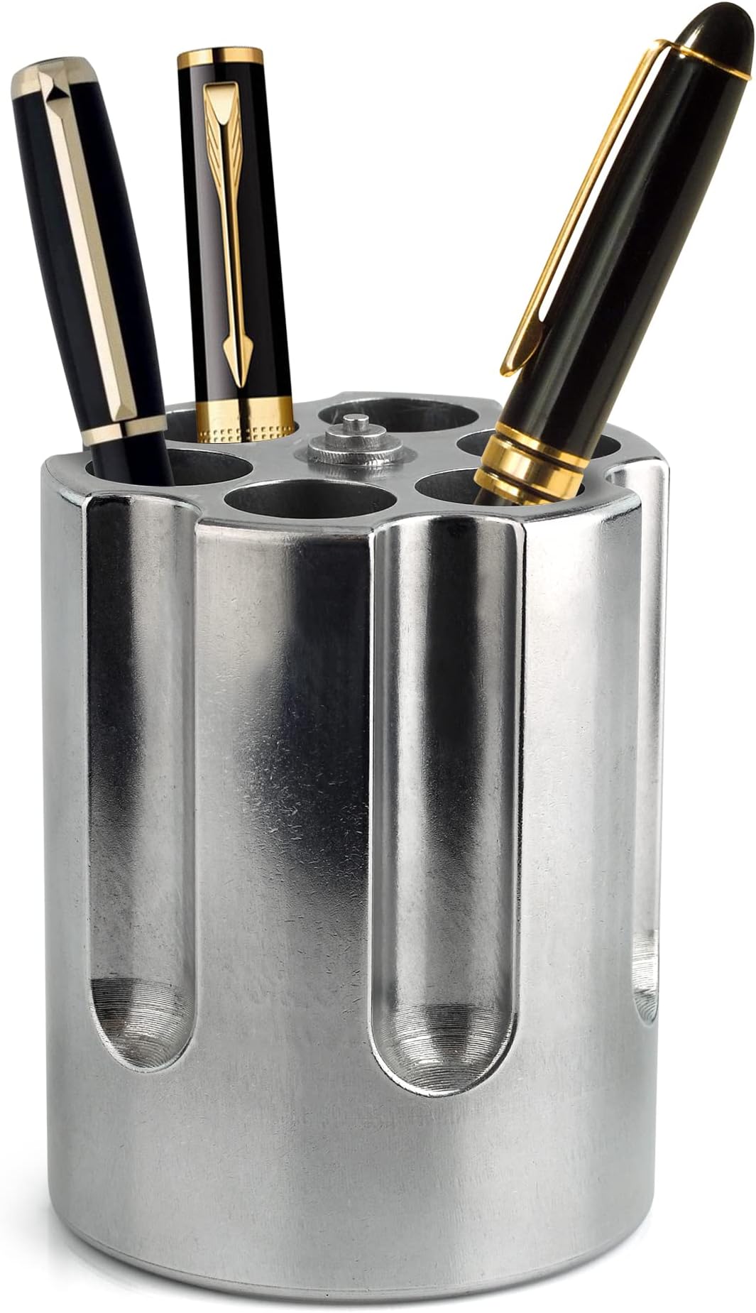 Barbuzzo Gun Cylinder Pen Holder & Paper Weight, Silver- Lock & Load Your Favorite Pens and Pencils at Your Office Desk - The Perfect Office Accessory & Gift - Made Out of Heavy Duty Cast Aluminum