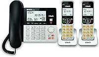 VTech VG208-2 DECT 6.0 2 telefones com fio/sem fio para casa com secretária eletrônica, bloqueio de chamadas, identificador de chamadas, visor retroiluminado grande, viva-voz duplex, interfone,