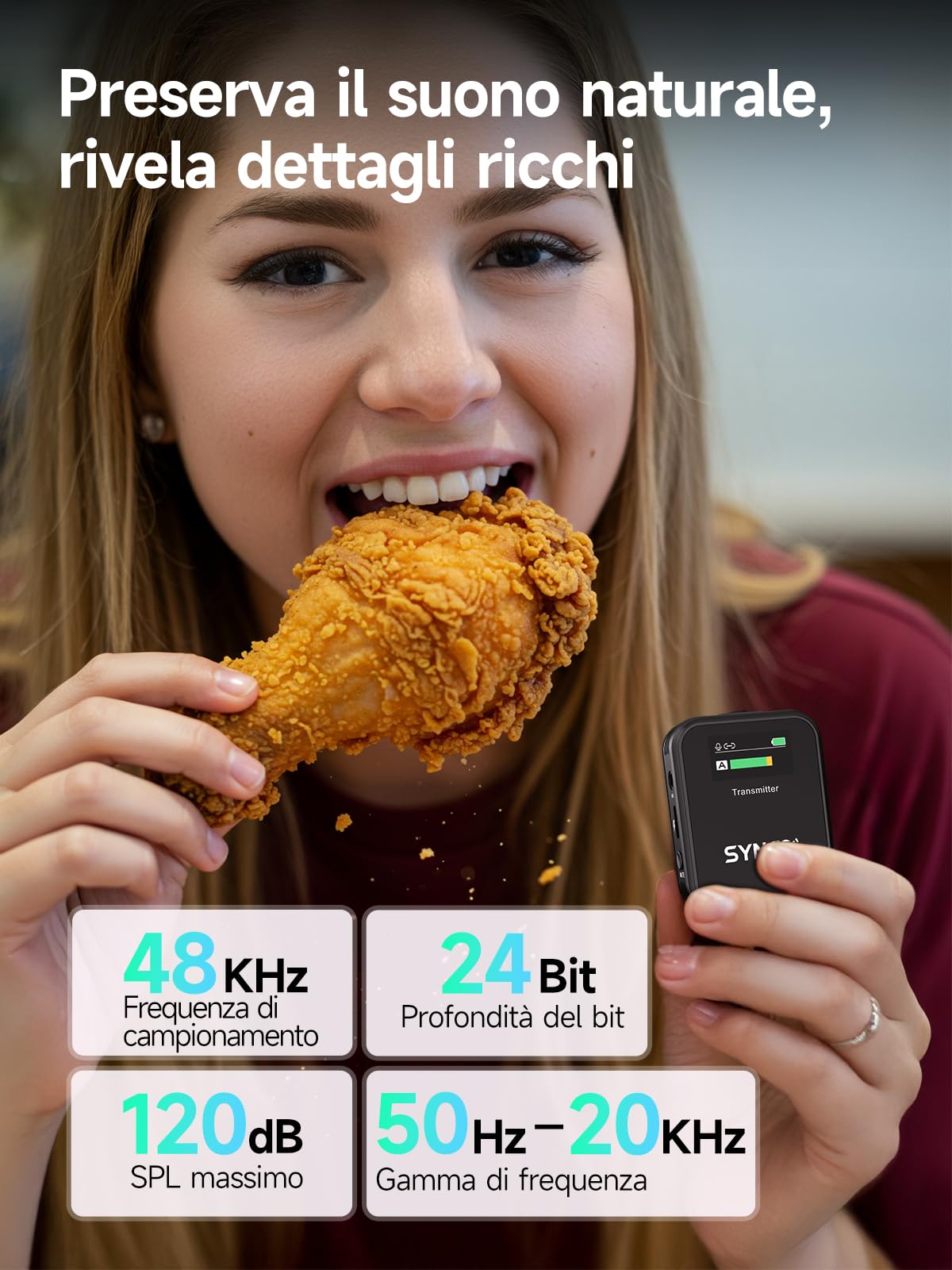 SYNCO G2 (A2) Microfono Lavalier Wireless per Android/Fotocamera/iPhone, Doppio Microfono Clip Senza Fili 2.4Ghz con Riduzione del Rumore e Display TFT 200m per DSLR YouTube Live Streaming Vlogging