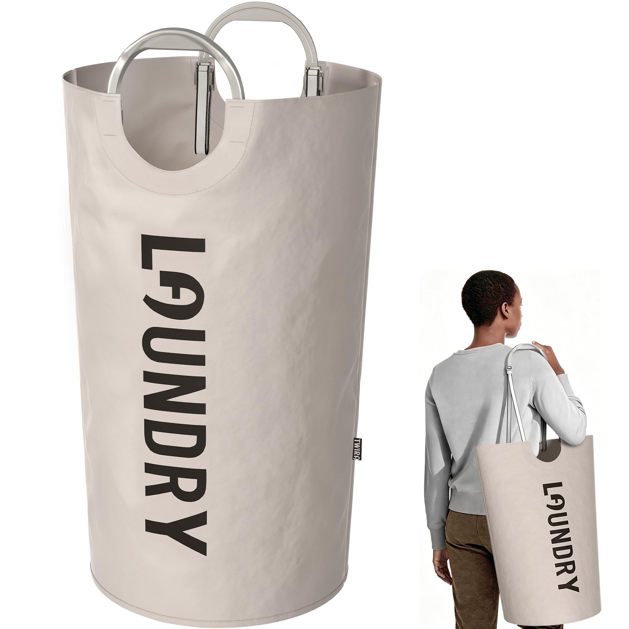 100L Laundry Basket with Tech Handle, 2in1 Large Dirty Clothes Hamper Beige