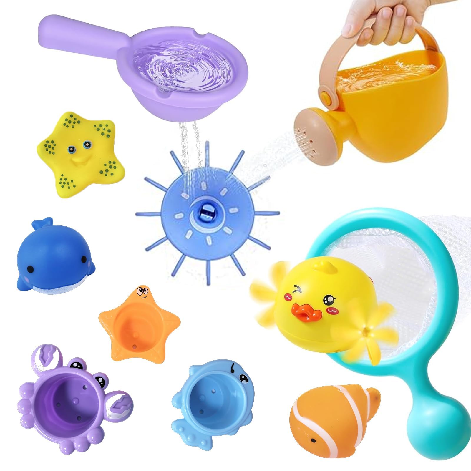 Baby Bath Toys, 11 Piece Water Play Set for Toddlers 1-4