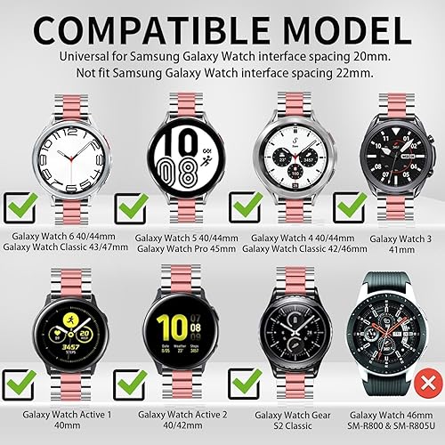 Vista 45 de GOLDTOLUCK Stainless Steel Band Compatible with Samsung Galaxy Watch 8 7 6 5 4 Classic FE Pro 40mm 44mm 46mm 43mm 47mm 45mm 42mm 20mm Men Women Negro