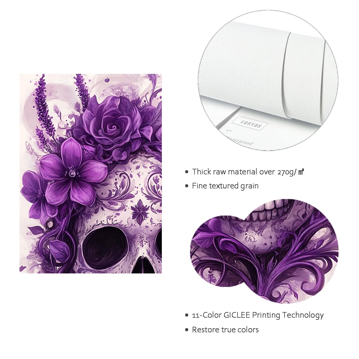 SHENGPOSTER Sztuka ścienna na płótnie gotycka kwiatowa czaszka do salonu lub sypialni Home Decor Boho Nowoczesna sztuka Giclee Print Wall Decor Purple Ready to Hang 55x80cm Innerframe
