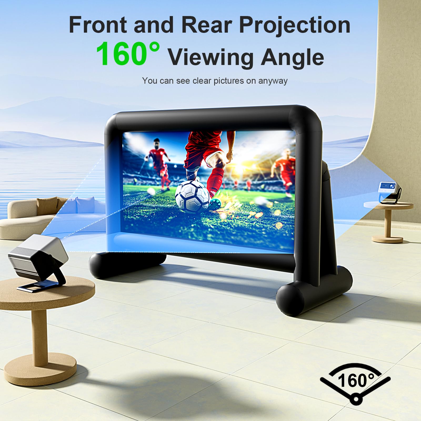 Pantalla de proyector inflable de 20 pies para exteriores con bolsa de almacenamiento de soplador de aire, proyección de doble cara, pantalla inflable de fácil configuración para noche de cine en el