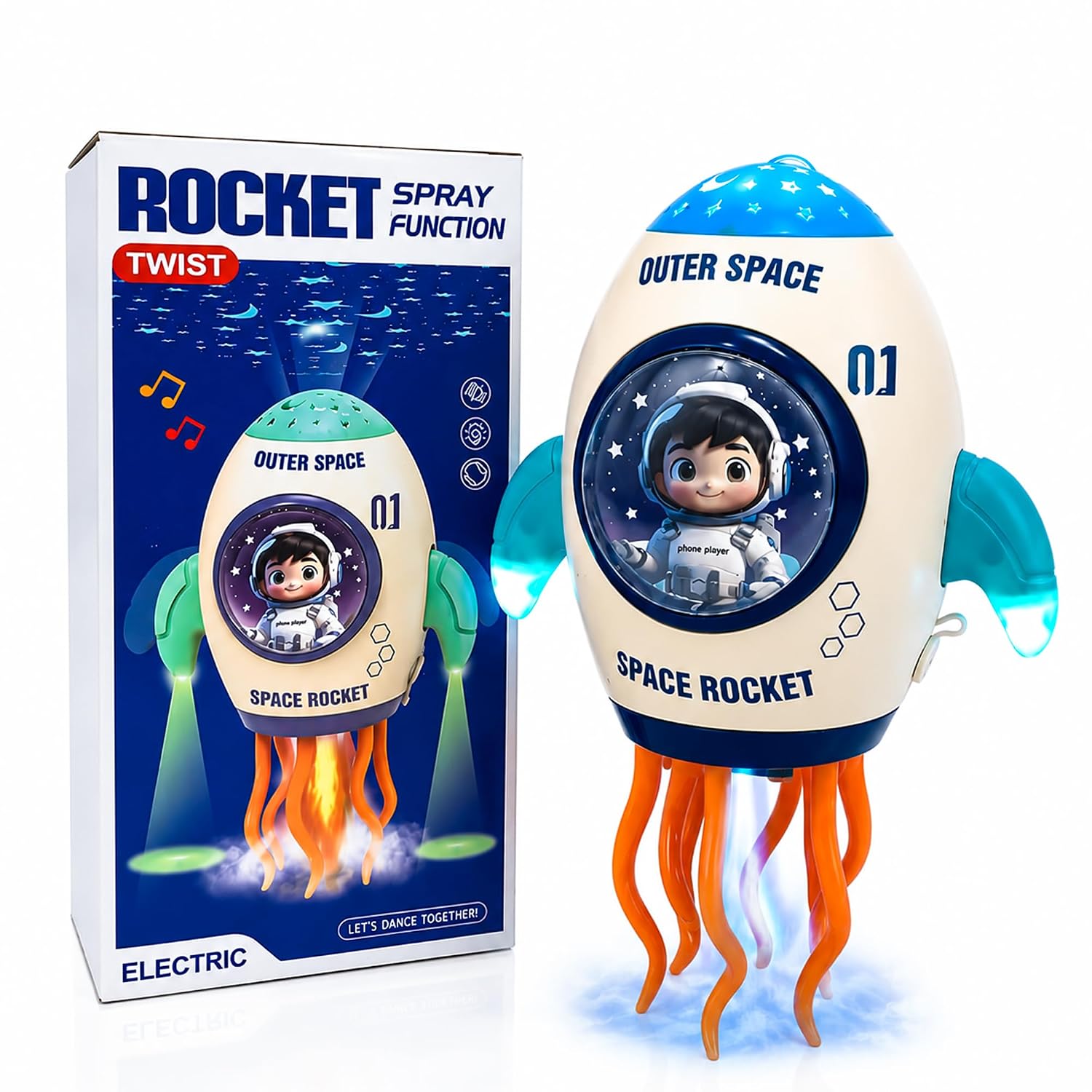 NHR Electric Space Rocket Toy for Kids with Real Mist Spray Effect Musical Bump & Go Rocket Ship Toys with Ceiling Starlight Projector, LED Lights, Space Astronaut Toy for Boys & Girls (Sea Green) photo 1
