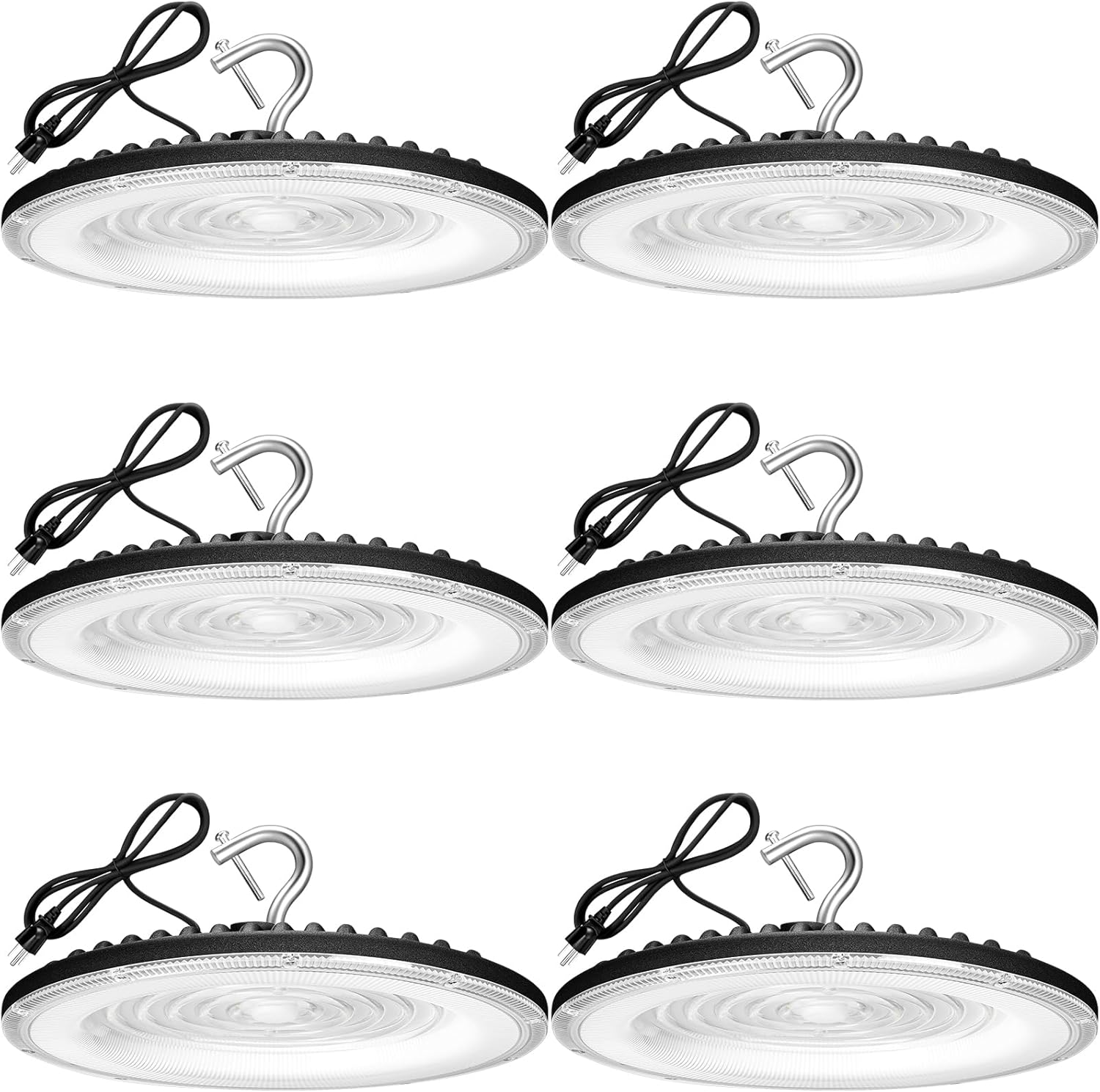 6 Pack 150W UFO Led High Bay Light,120VAC,21050LM 5000K Daylight Area Lighting,IP66 Waterproof 650W MH/HPS with Plug Commercial Bay Lighting for Warehouse/Shop/Workshop/Barn/Gym/Factory