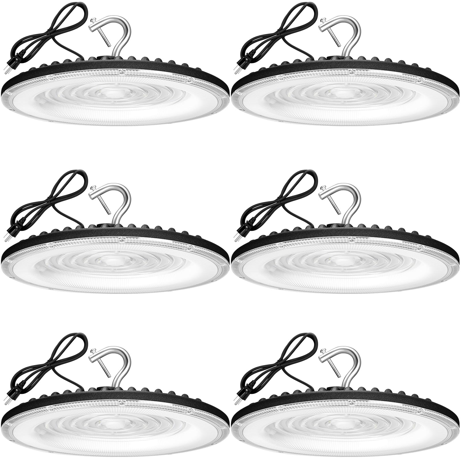 XYCN 6 Pack 150W UFO Led High Bay Light,120VAC,21050LM 5000K Daylight Area Lighting,IP66 Waterproof 650W MH/HPS with Plug Commercial Bay Lighting for Warehouse/Shop/Workshop/Barn/Gym/Factory