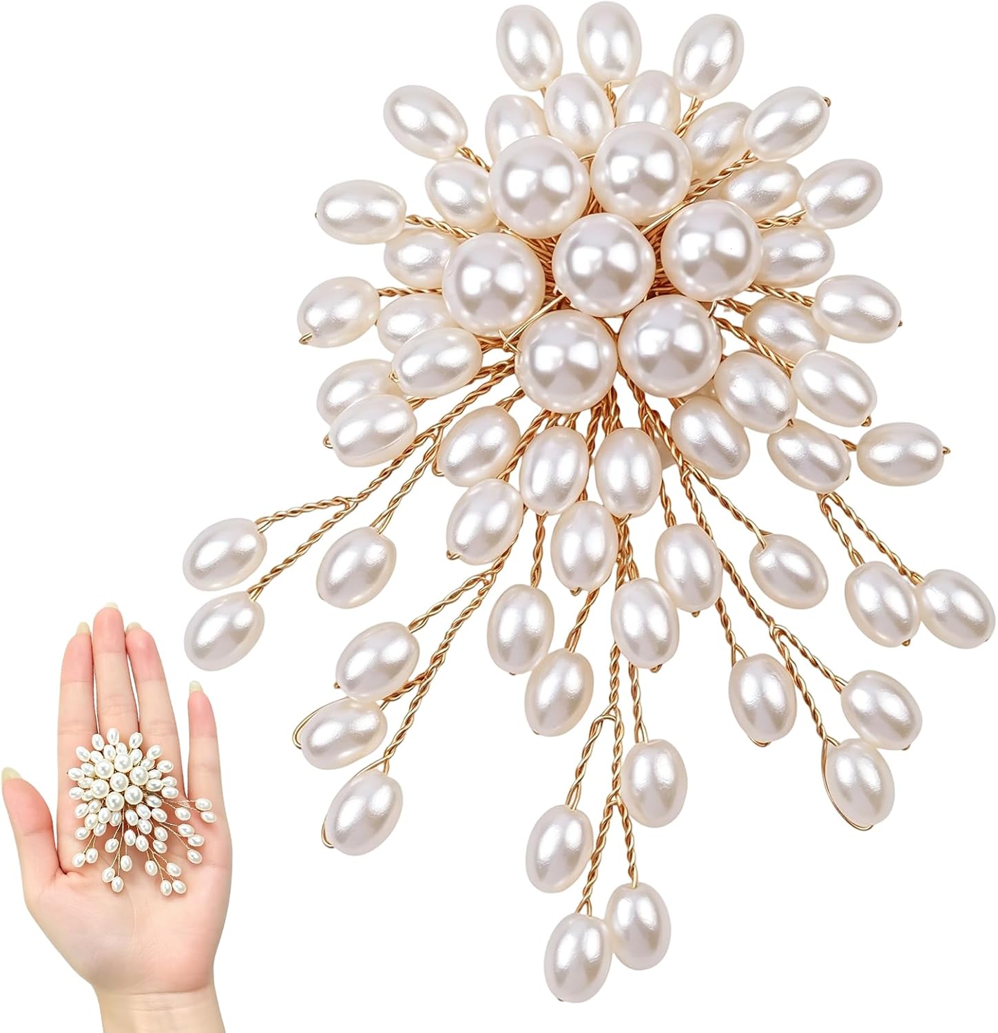 1 Pcs Large Pearl Brooch Pins for Women, Vintage White Pearl Flower Brooch