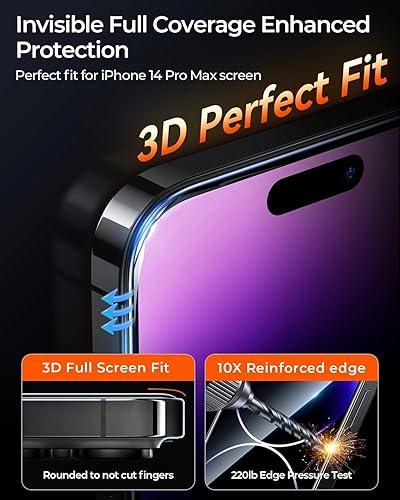 Miniatura 5 de DIMONCOAT - Protector de pantalla compatible con iPhone 14 Pro Max de 6.7 pulgadas con protector de lente de cámara 10 x protección militar Película