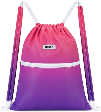 WANDF Drawstring Backpack with Shoulder Pad String Bag Sackpack Cinch Water Resistant Nylon for Gym Shopping Sport Yoga