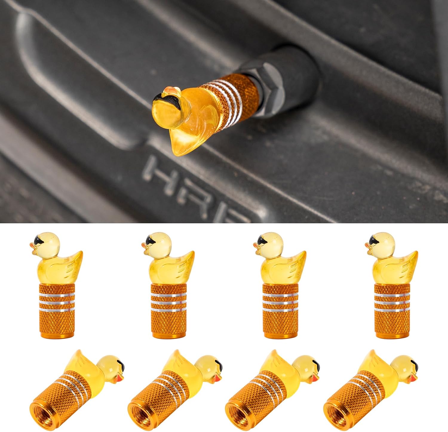 Rislobx 8Pcs Duck Tire Valve Stem Caps, Cute Car Valve Stem Cap, Decorative Accessories for Car Wheel (8PCS Yellow)