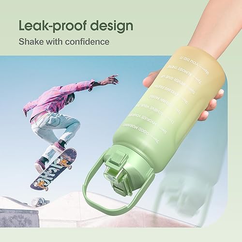 Miniatura 6 de Aiquar Botella de agua de medio galón64 onzas con popote y marcador de tiempo, botella de agua motivacional con asa, a prueba de fugas, jarra de