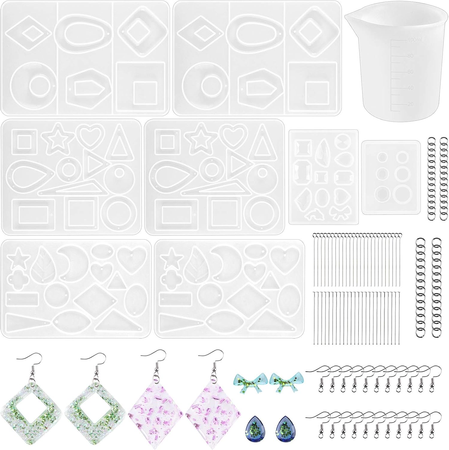 Aodaer 8 Pack Earring Resin Molds, Silicone Earring Molds Jewelry Epoxy Resin Molds Earring Drop Dangle Resin Earring Mold for DIY Fashion Earrings, Resin Jewelry, Pendant, Resin Crafts