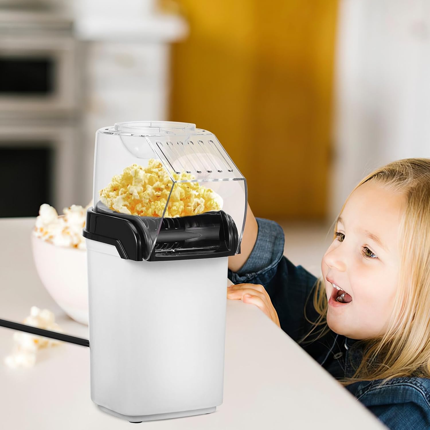 Electric Hot Air Popcorn Machine 110V US Plug White Kitchen Small Appliance Popcorn Maker Air Popper for Home Entertainment