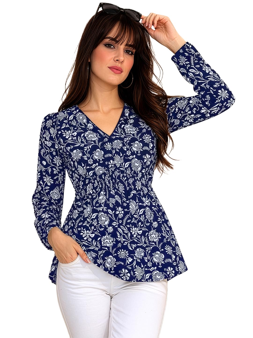 navyankaa Casual Rayon V-Neck Full Sleeves Stylish Peplum Top for Women(28" Inches)-picture-39