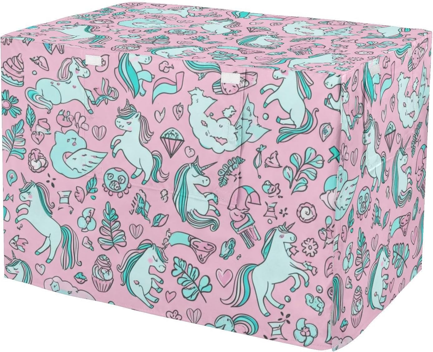 Cute Unicorns Pink Dog Crate Covers Fixed Buckle at Bottom, Pet Cage Cover with Openings, X-Large