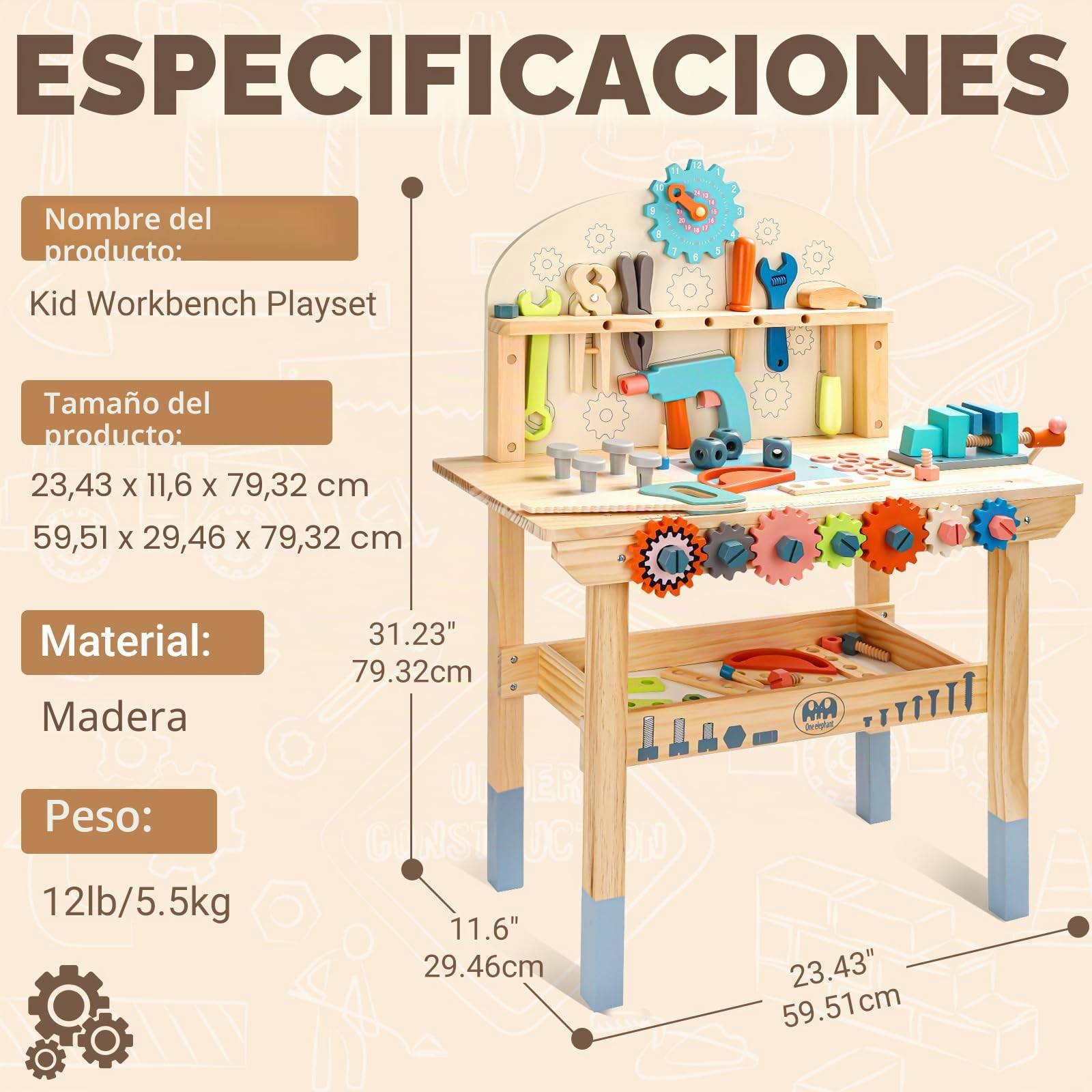 medoga Banco de herramientas para niños, banco de trabajo de juguete, banco de herramientas de madera, banco de trabajo con juego de herramientas, banco de construcción de madera, juguete para niños y