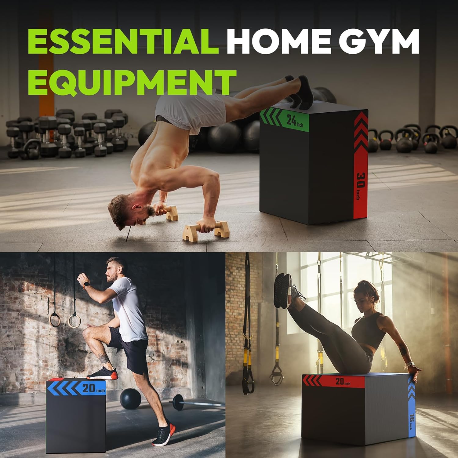 HANDBODE 3-in-1 Plyometric Box, Jumping Exercise Equipment Trainer with Non-Slip Surface for Workout Training, Pro-Duty HIIT Exercise Foam Plyo Box, Home Gym