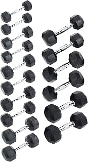 Ader Octagon Rubber Dumbbell Set, Supply Rubber Encased with Rubber Grip Contoured Handle for Muscle Toning, Strength Building & Full Body Workout 8 Pairs