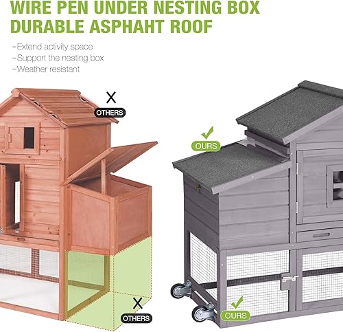 Miniatura 3 de GUTINNEEN Gallinero móvil al aire libre gallinero gallinero con ruedas caja de anidación, jaula de aves de corral casa de pato con carrera