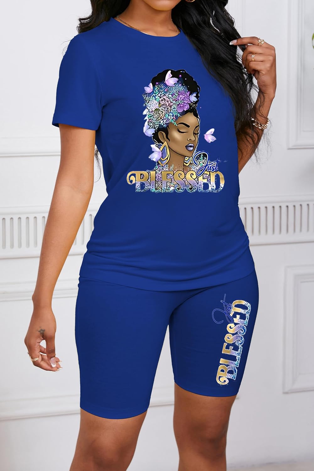 PINSV Women's 2 Piece Outfits Summer Printing Bodycon Short Pants Workout Sets - Image 6