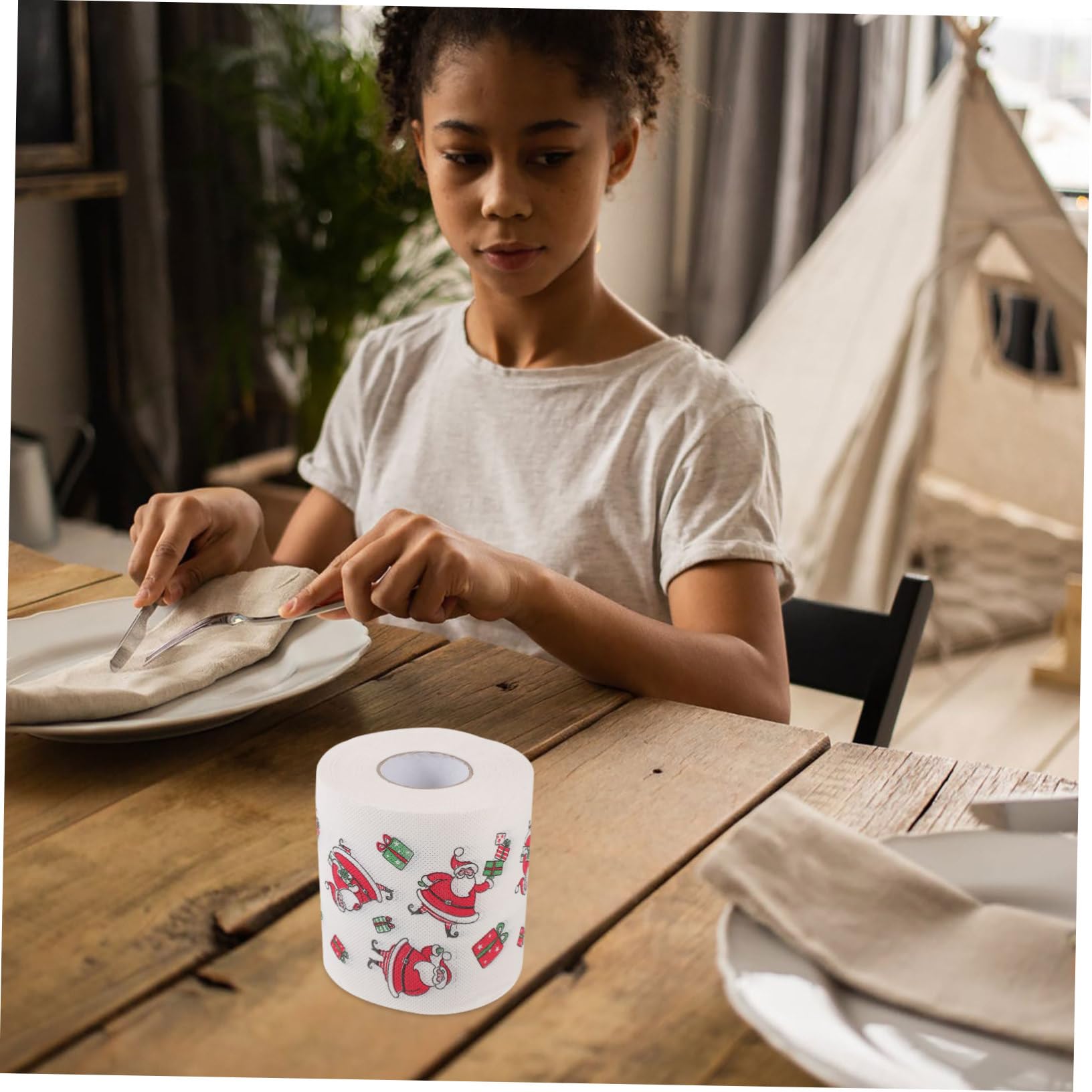 5rollos Servilletas Desechables De Papel Grueso con Estampado Navideño con Diseño Creativo Papá Noel Árbol y Regalos Aptas para Decoración De Fiestas y Uso Higiénico Navidad