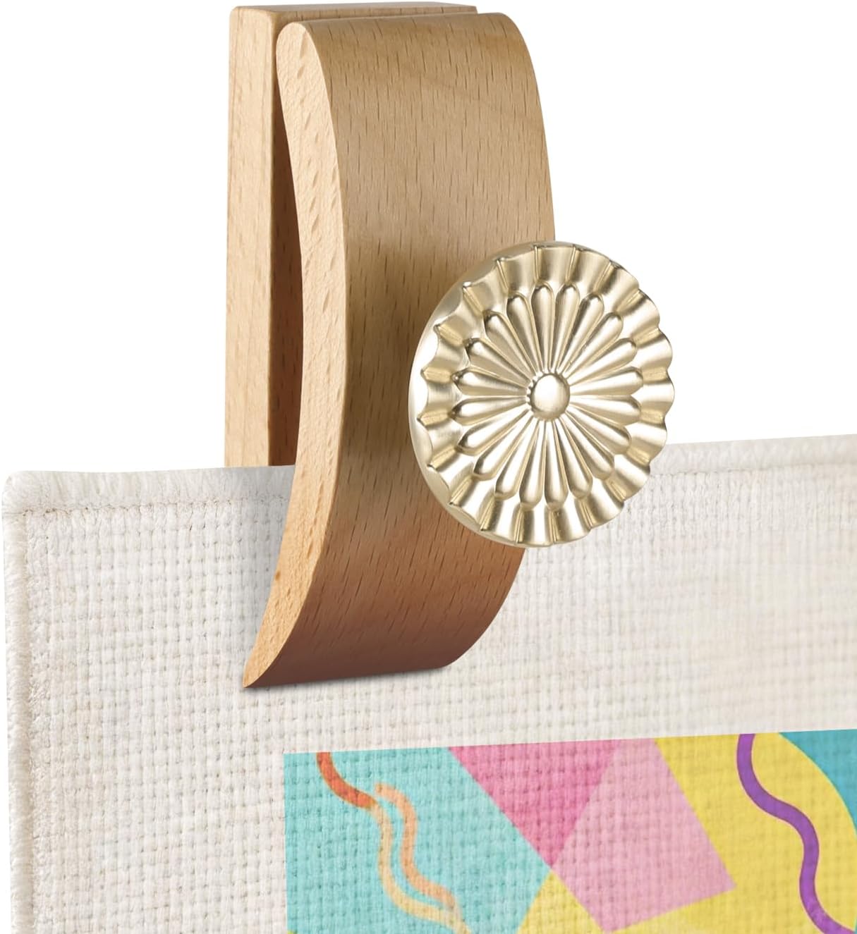 Quilt Hanger for Wall for Display Wooden Clips with Brushed Gold Knob Accents, Large Quilt Tapestry Hanging Clamp Kit for Art, Rugs, Blankets, and Fabric Wall Decor (4 Pack) BG-4