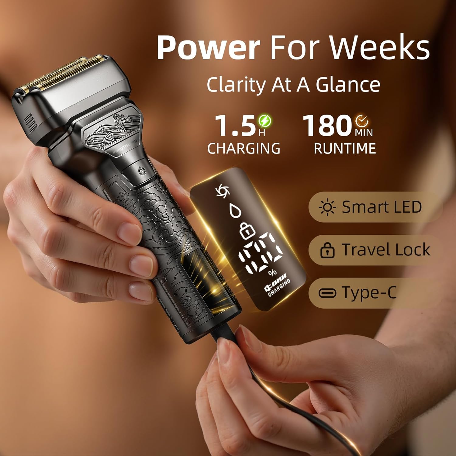 Electric Razor for Men with Pop-Up Trimmer: Rechargeable Cordless Foil Shaver for Face - Wet/Dry/Anti-Slip Waterproof Shavers with LED Display - Metal Handheld Design Light Gray - Image 6