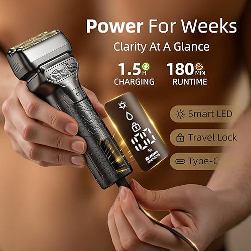 Miniatura 6 de Maquinilla de afeitar eléctrica para hombres afeitadora húmeda y seca para la cara, maquinilla de afeitar inalámbrica impermeable con pantalla LED y