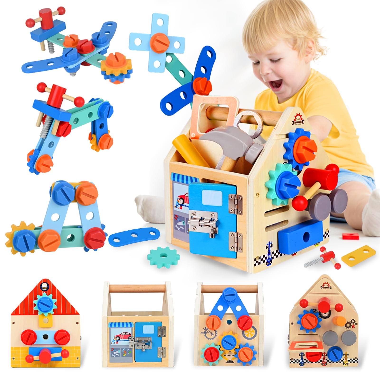 Ulikey Caja Herramientas Juguete de Madera Niños, 32 Piezas Juegos Construccion con Caja de Madera, Maletín Herramientas Madera, Juguetes Montessori Regalo para Cumpleaños Pascua Navidad