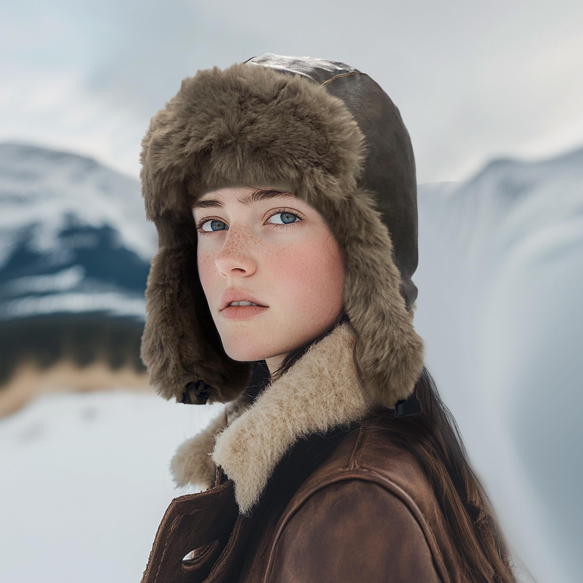 CLAPE Chapkas Faux Cuir Homme Femme Chapeau de Trappeur d'hiver Chaud Bonnet d'aviateur Étanche Coupe-Vent avec Oreillettes