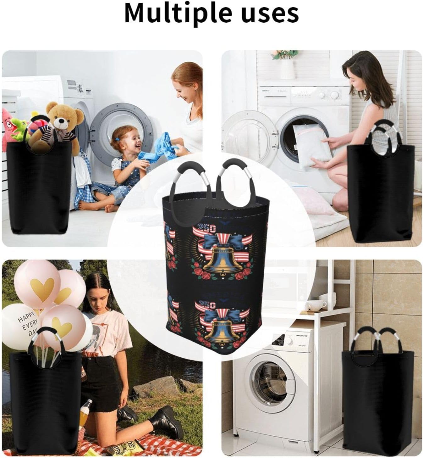 Let Freedom Ring 250 Foldable Dirty Laundry Bag, Waterproof Oxford Fabric With Pe Board Base, 50l Capacity For Home & Travel