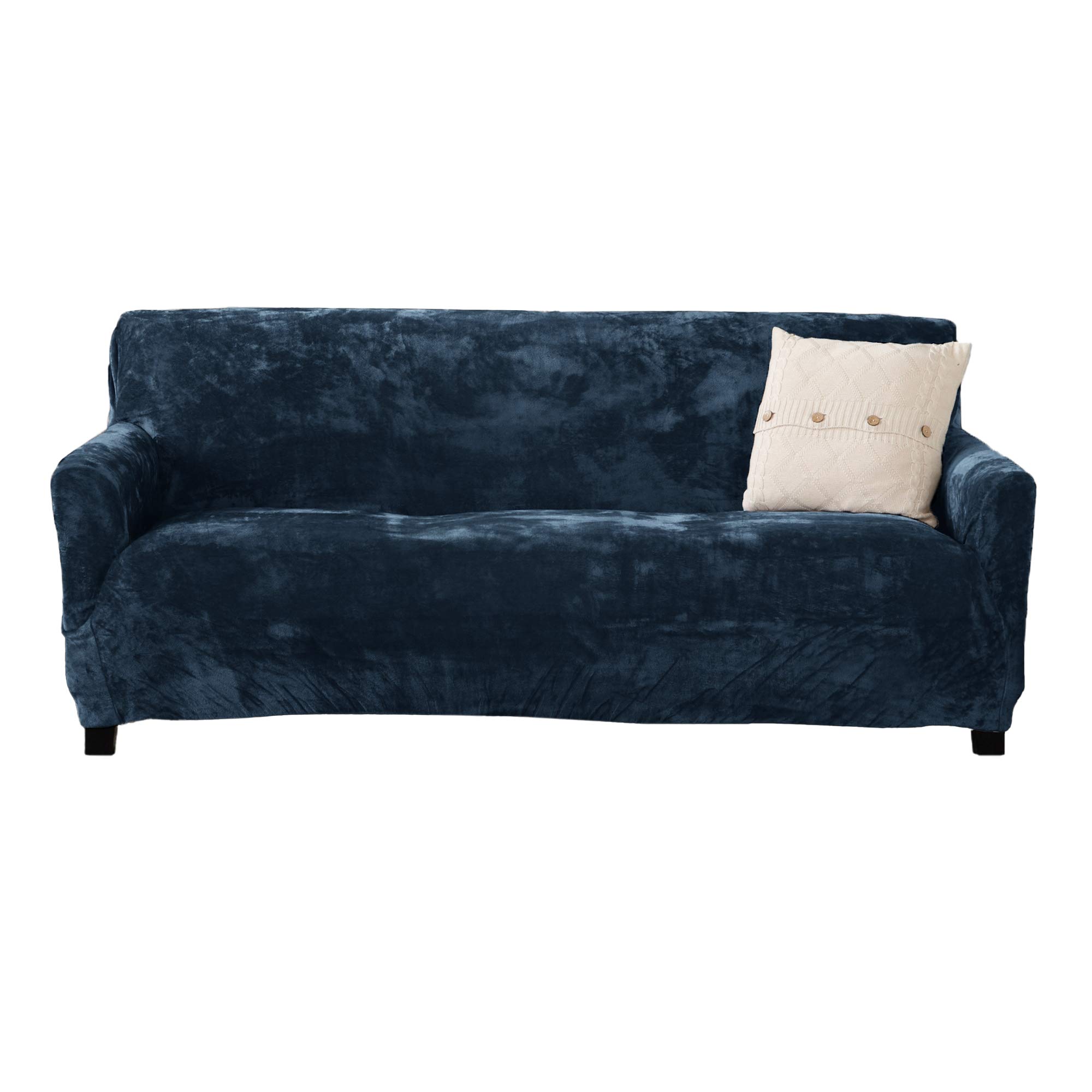 Velvet Plush Stretch Sofa Slipcover. Velvet Sofa Couch Furniture Protector, Soft Anti-Slip, High Stretch for 3 Seat Sofa. (Sofa XL- 3 Seater, Dark Denim Blue)