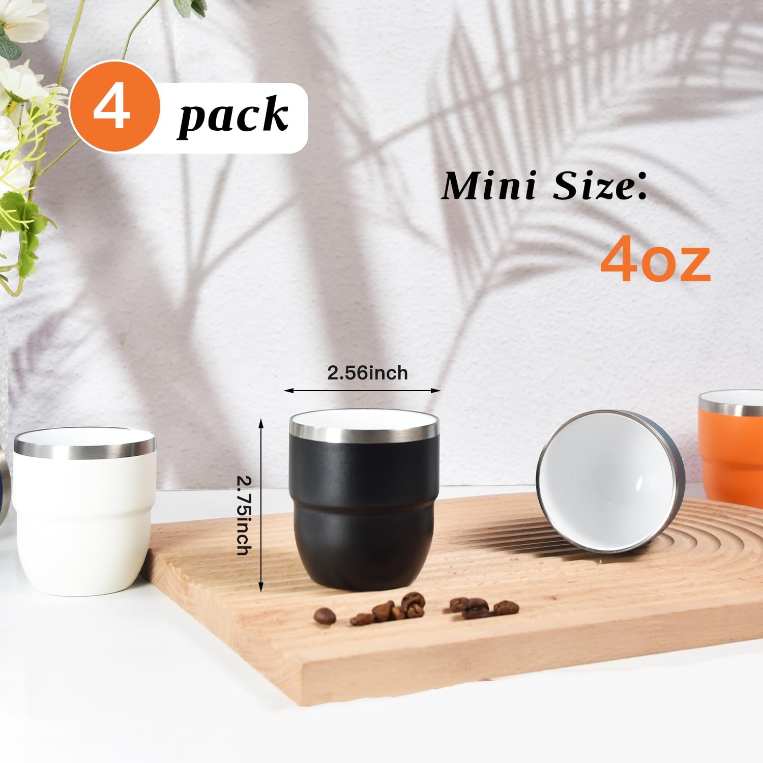 4 oz Espresso Cup, Ceramic-Lined 18/8 Stainless Steel Coffee Cup for Espresso Machine, Reusable & Stackable Double-Wall Vacuum Insulated Tea Cups, Dishwasher Safe, 4 Pack 4 Colors - Image 3