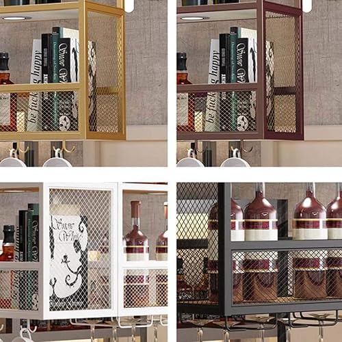 Miniatura 4 de Estante para vino colgante de hierro montado en la pared, soporte para copas de vino de doble capa, estante invertido para botellas de copas de