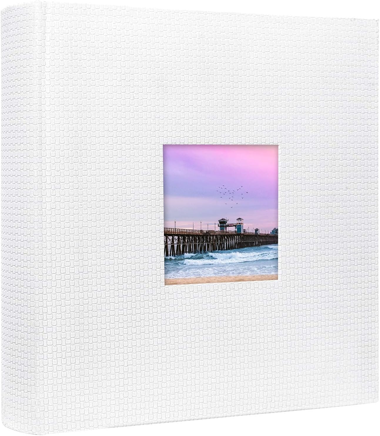 Golden State Art, Set of 1 Photo Album 200 Pockets with Memo Space Hold 4x6 Horizontal Pictures for Family Wedding Anniversary Christmas (White, Embossed Cover, 2 per Page)