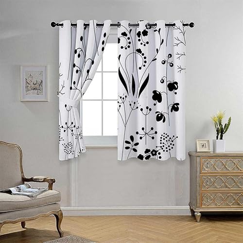 Miniatura 2 de Cortinas De Cocina Modernas Barras de cortina concisas con líneas blancas y negras para puertas, cortinas bohemias de 55 pulgadas de ancho por 72