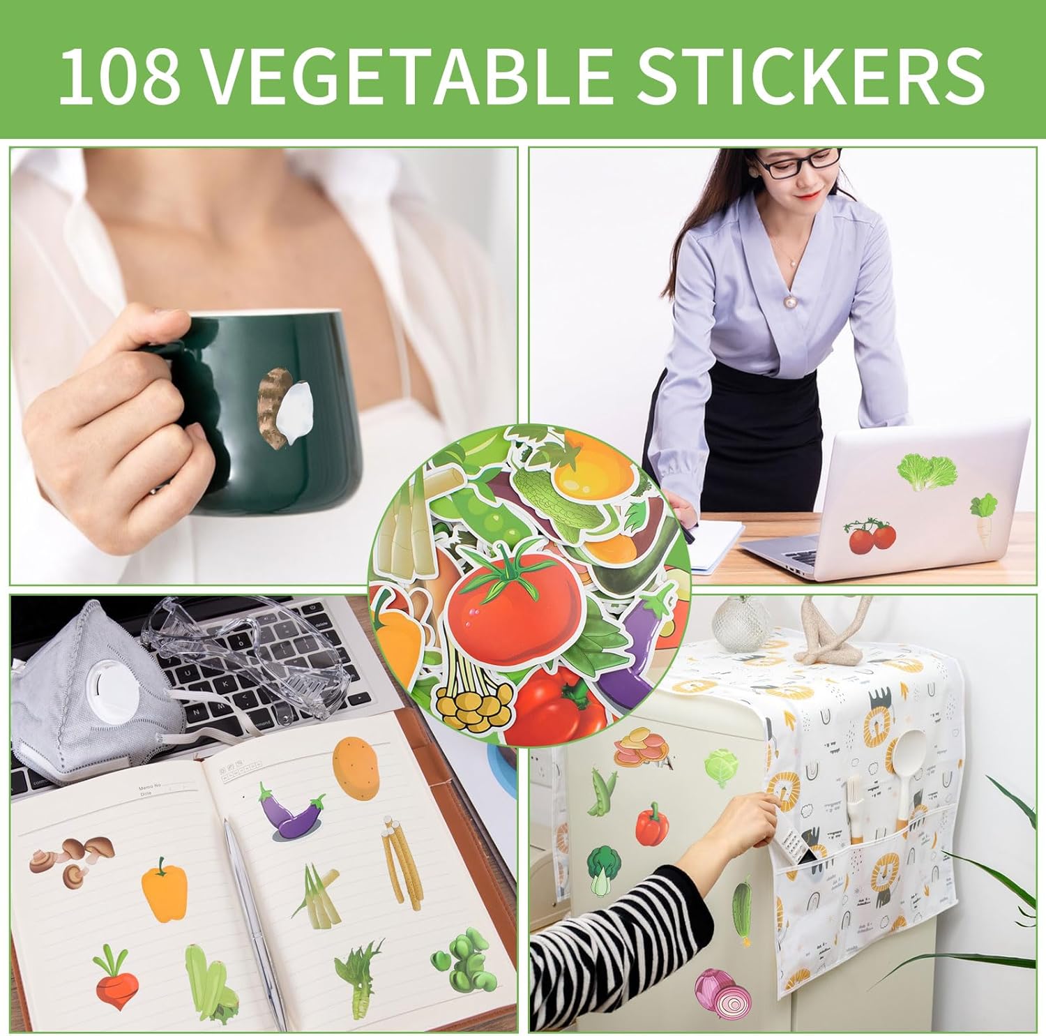 Vegetable Stickers for Kids, 108 PCS Vegetable Mixed Stickers for Kids Vegetable Stickers Fruit Wall Decals Art Stickers for Computers Computer Stickers Scrapbook Craft