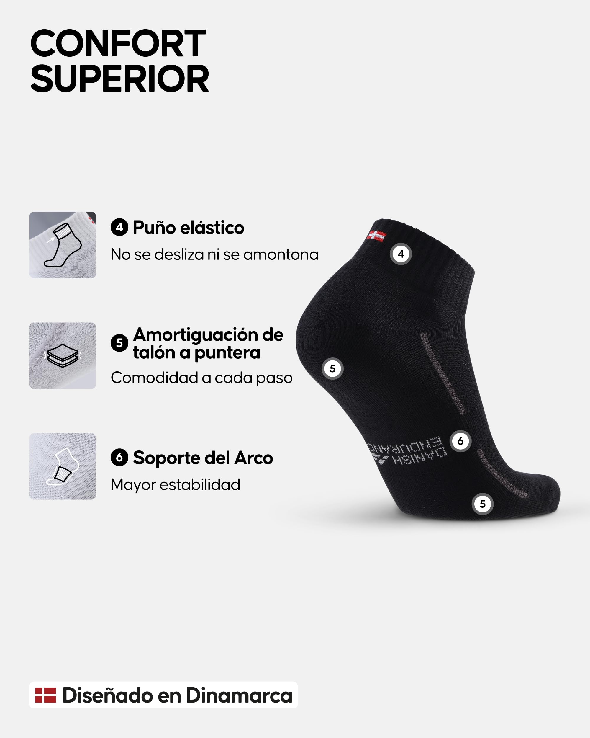 DANISH ENDURANCE Calcetines Deporte Hombre y Mujer Tobilleros - Algodon, Alcochados, 3 y 6 Pack - Deportes, Calcetines Hombre y Mujer, Unisex