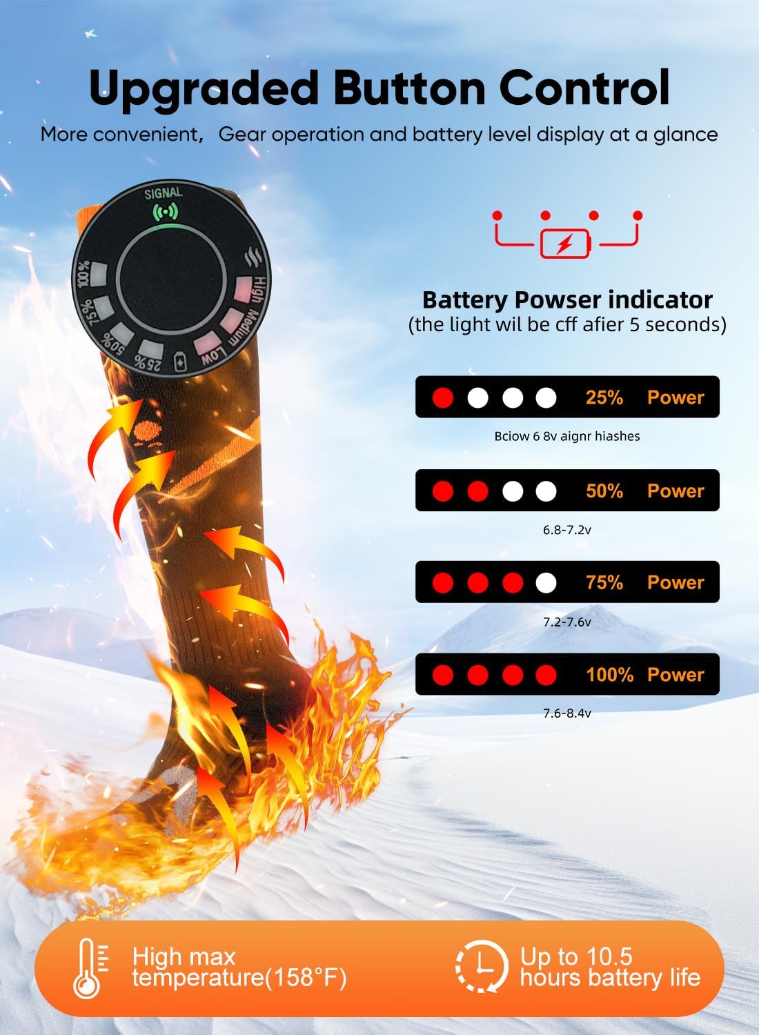 Heated Socks for Women Men, Auxemu APP Control Rechargeable Electric Heated Socks, 7.4v Fast Heating 6000mah Compact Battery Feet Warmer for Winter Outdoor Hunting Fishing Skiing - Image 3