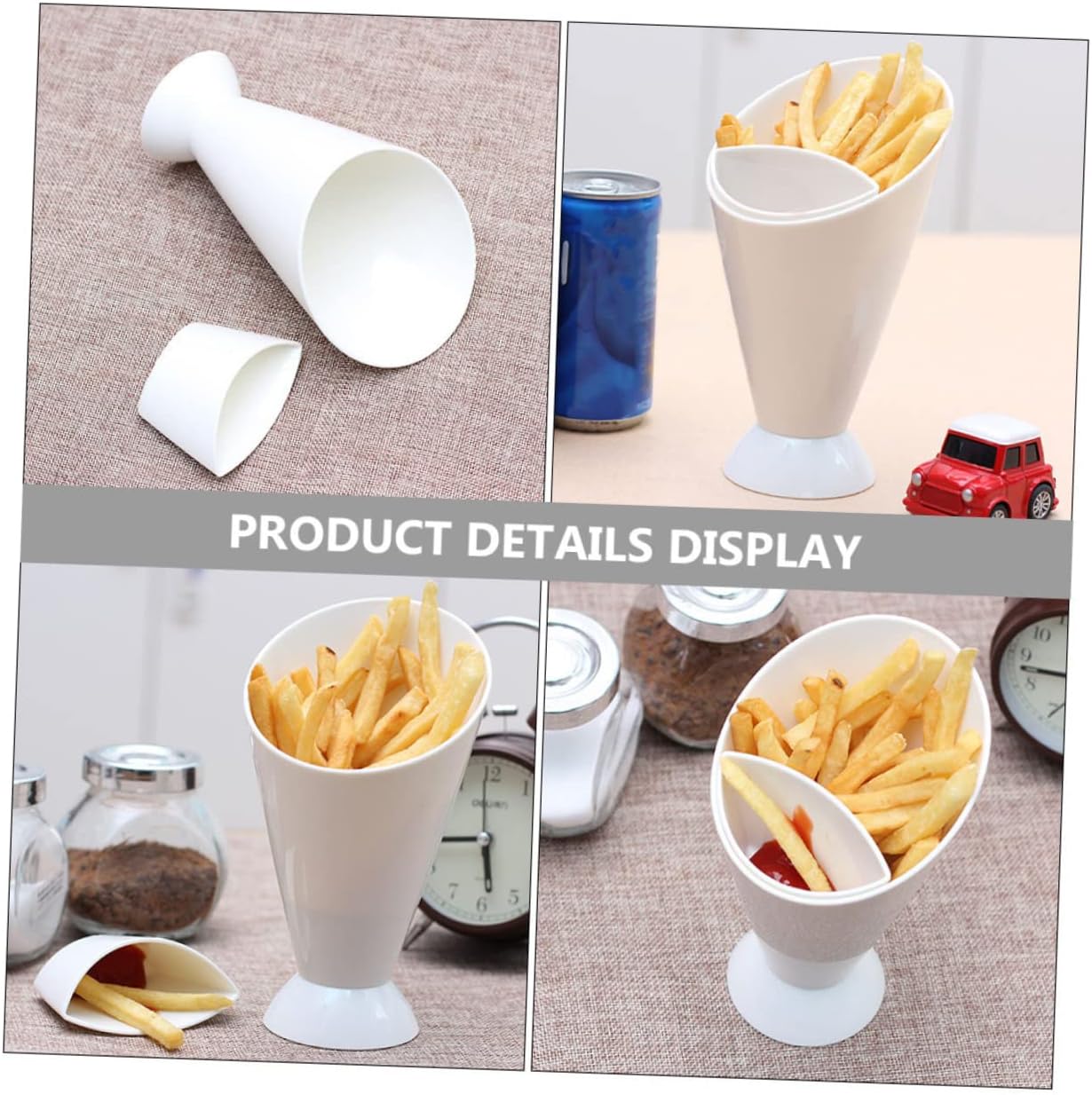 Garneck 6Pcs French Fry Dipping Cup Set 2 in 1 Sauce Serving Cups Cone Holder PP Material for Parties and Events for Serving Ketchup and Dips