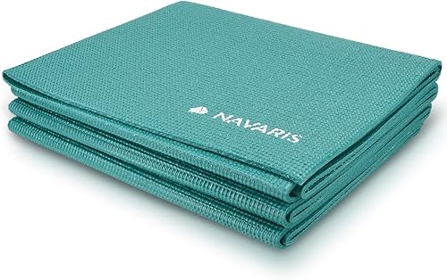 Miniatura 5 de Navaris Esterilla de yoga plegable para viajes, tapete de ejercicio de 18 de pulgada (0.157 in) de grosor para yoga, pilates, entrenamiento,