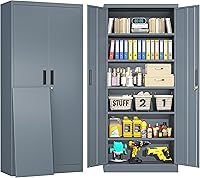 Vista 12 de BESFUR Gabinete de almacenamiento de metal, gabinete de almacenamiento de 71 pulgadas de alto con 5 estantes ajustables, gabinetes de metal