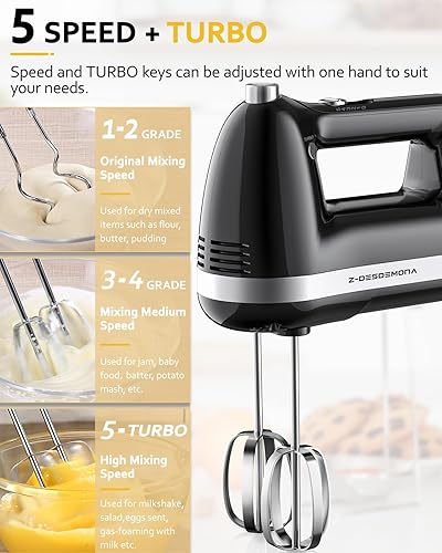 Miniatura 4 de Batidora de mano eléctrica, potente batidora de mano de 300 W eléctrica de mano con 304 batidores, gancho de masa, batidora de mano con turbo para