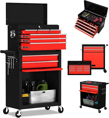 Caja de herramientas con 8 cajones de alta capacidad con ruedas, caja de almacenamiento con ruedas y cajones extraíbles, caja de herramientas