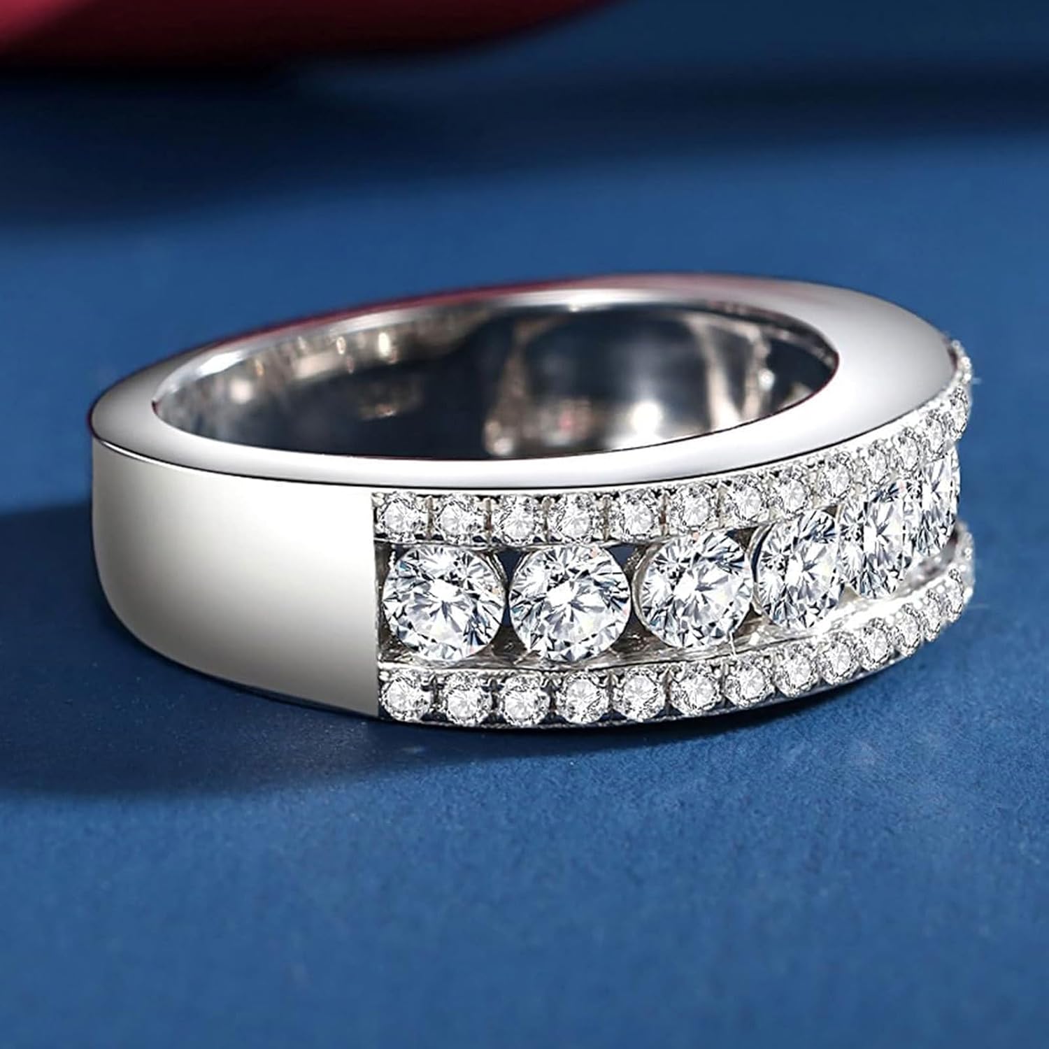 Moissanite Womens Wedding Band D Color VVS1 925 Sterling Silver Engagement Rings Pave Round Cut Enternity Ring For Her Size 4-12